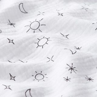 GOTS Musselina/ Tecido plissado duplo Sol, lua e estrelas | Tula – branco, 