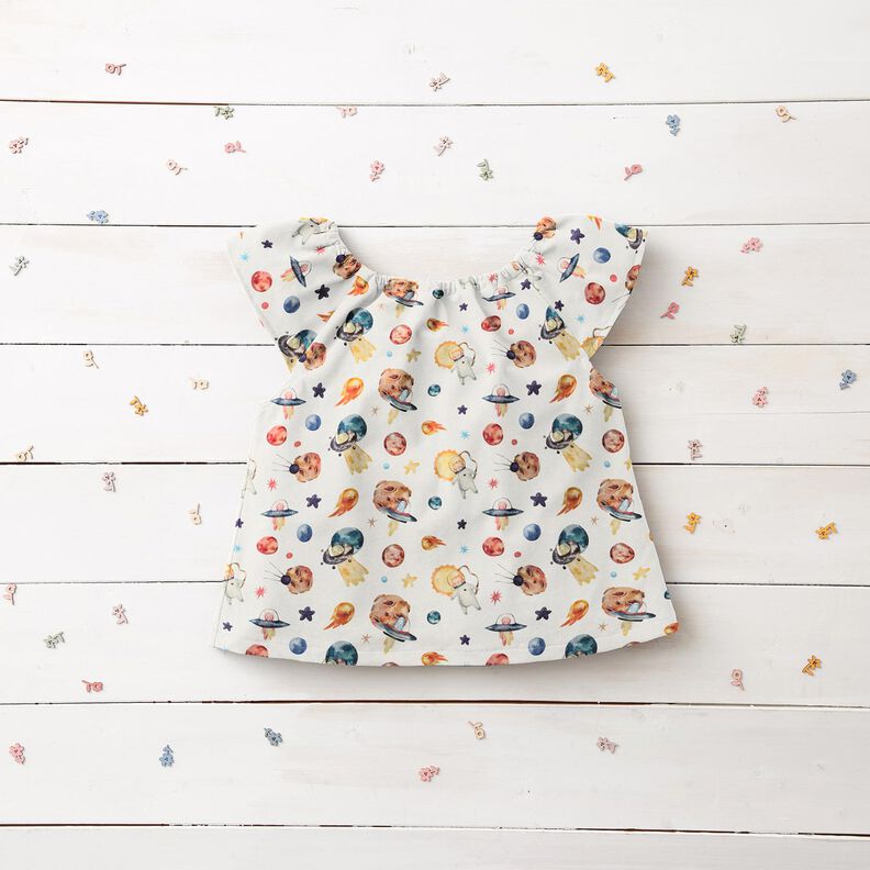 French Terry Sweat de verão Gatos e extraterrestres no espaço Impressão Digital – marfim,  image number 6