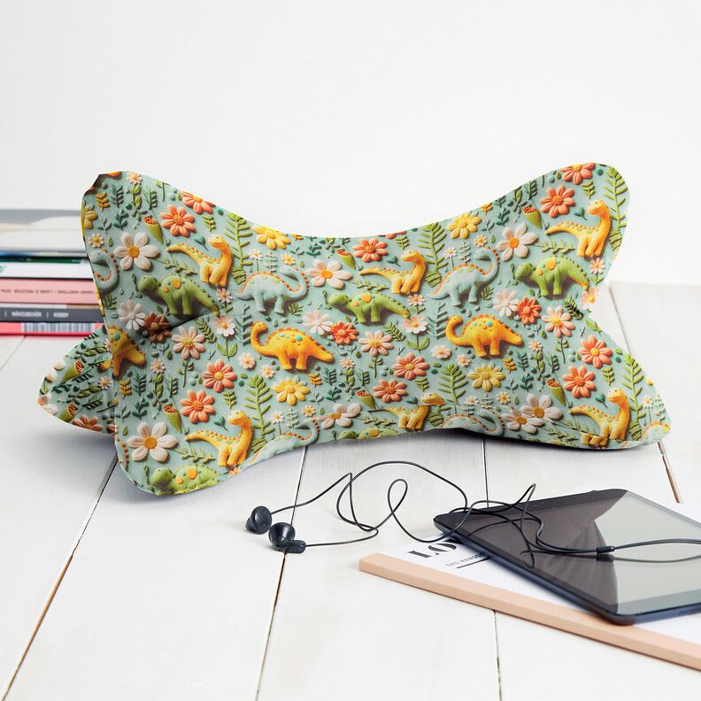 Popelina de algodão Dinossauros de plasticina Impressão Digital – verde amarelado,  image number 7