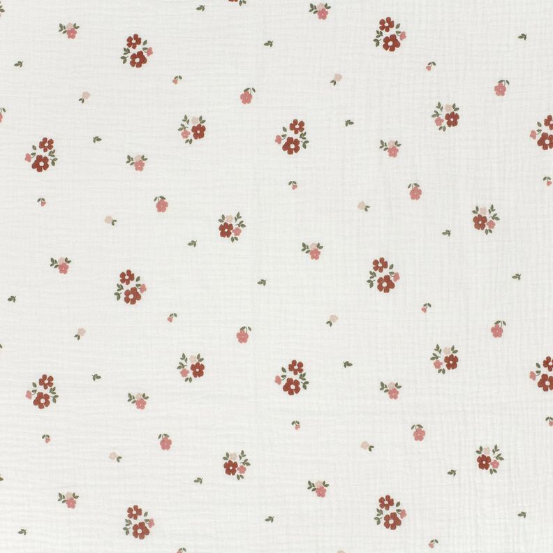 Musselina/ Tecido plissado duplo Flores – branco,  image number 1