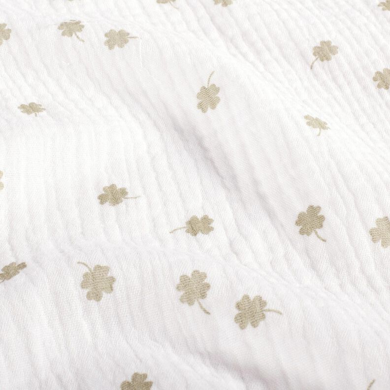 Musselina/ Tecido plissado duplo Trevo da sorte &ndash; branco sujo/pist&aacute;chio,  image number 2