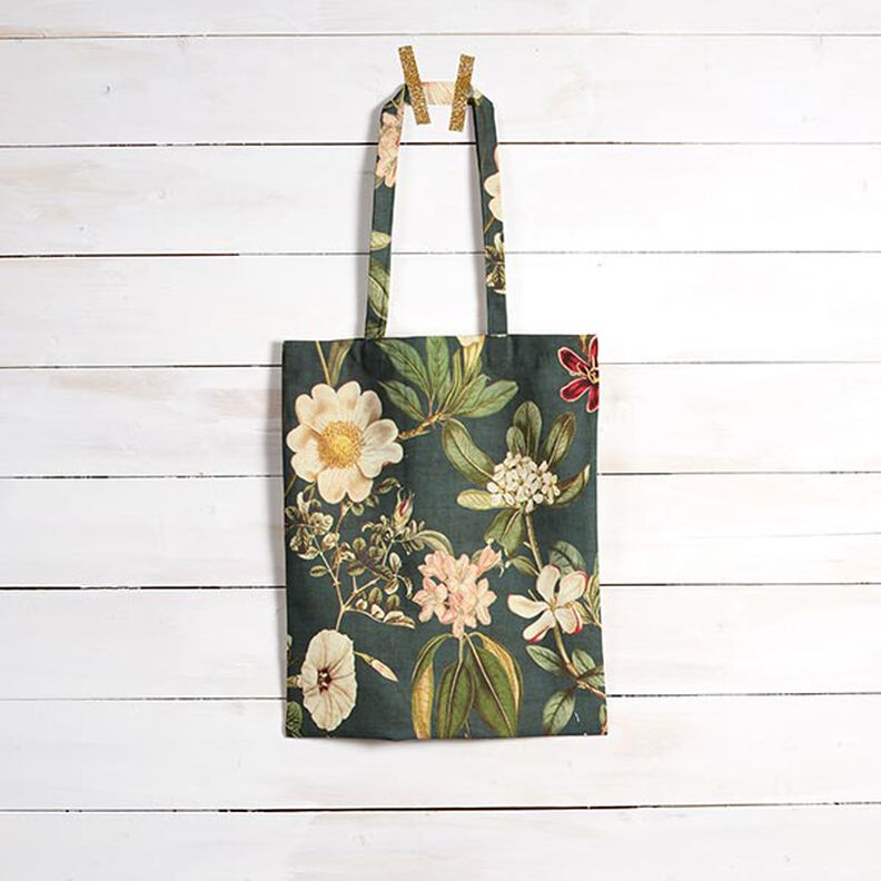 Tecido para decoração Lona Flores nostálgicas – verde escuro,  image number 6