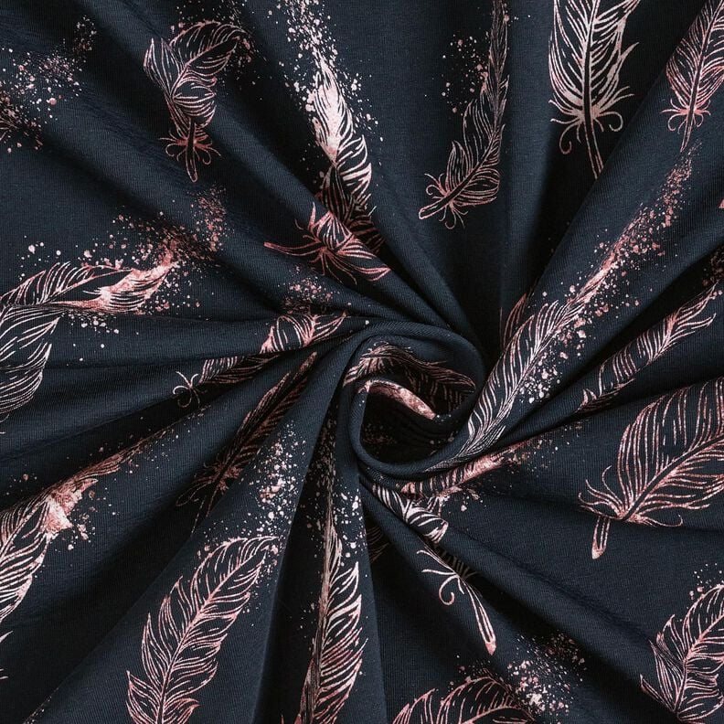 Jersey de algodão Penas douradas | Glitzerpüppi – preto azulado/rosa-velho escuro,  image number 3