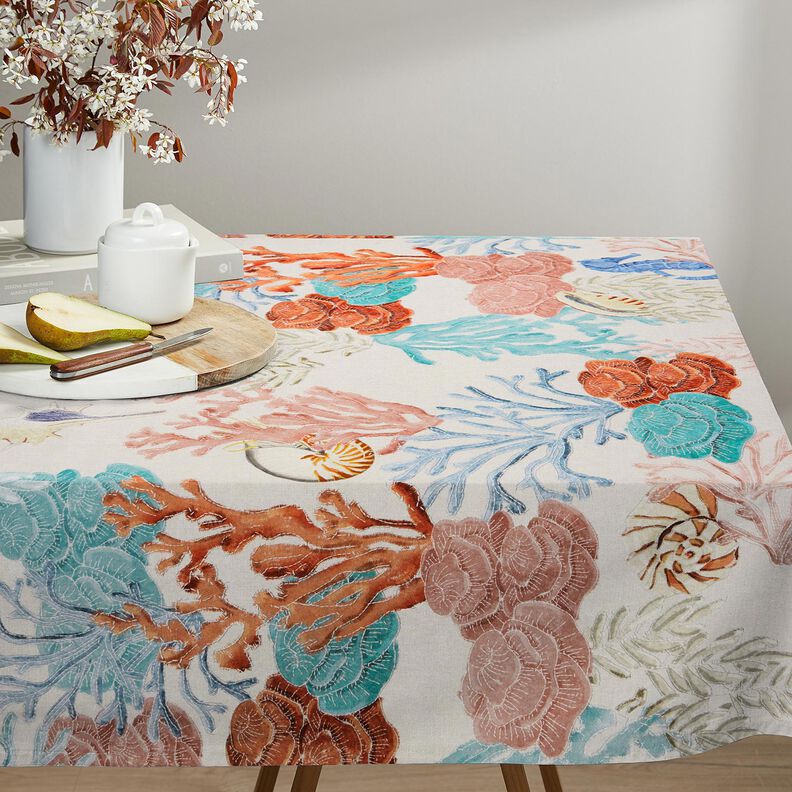 Tecido para decoração Meio linho Panamá Corais coloridos – taupe claro/azul marinho,  image number 8