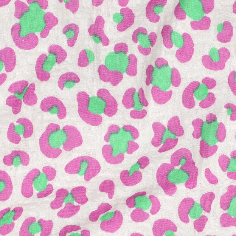 Musselina/ Tecido plissado duplo Estampado Leo colorido | Poppy Fabrics – marfim/verde claro | Retalho 90cm,  image number 2
