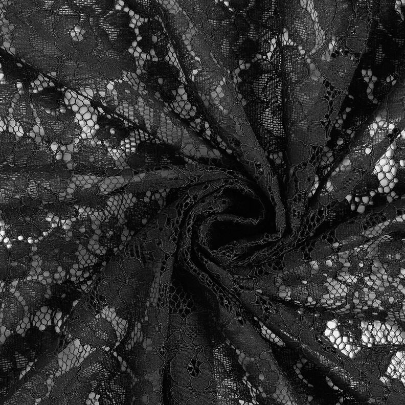 Tecido fino de renda Motivo floral – preto,  image number 4
