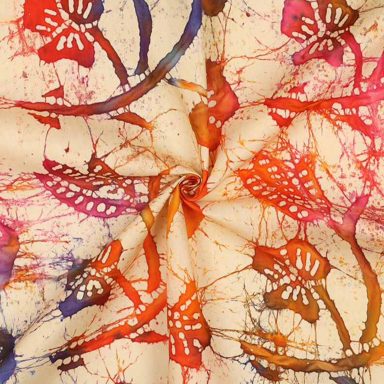 Tecido de viscose Folhas Batik – cor de areia/laranja,  image number 3