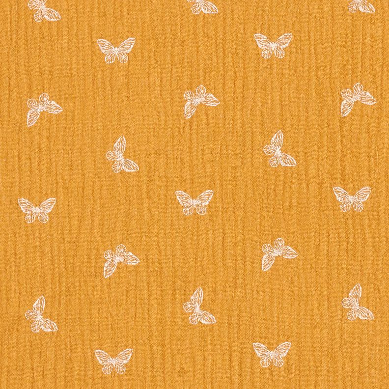 Musselina/ Tecido plissado duplo Borboletas delicadas – amarelo-caril,  image number 1