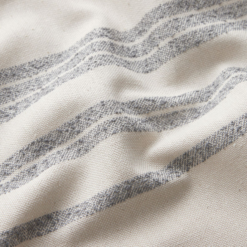 Tecido para decoração Meio linho Panamá Riscas entretecidas – azul aço/natural,  image number 2