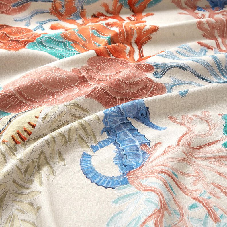 Tecido para decoração Meio linho Panamá Corais coloridos – taupe claro/azul marinho,  image number 2
