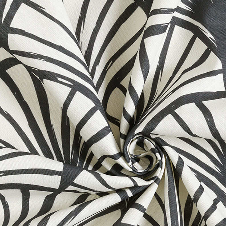Tecido para decoração Meio linho Panamá Leques abstratos – marfim/preto,  image number 3