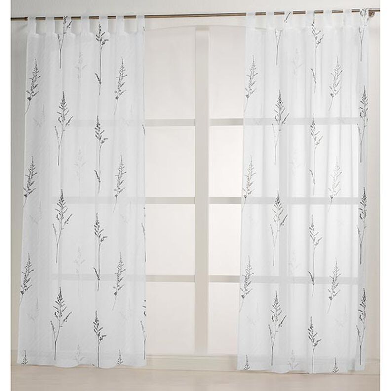 Tecido para cortinados Voile Gramíneas finas 295 cm – branco/preto,  image number 6