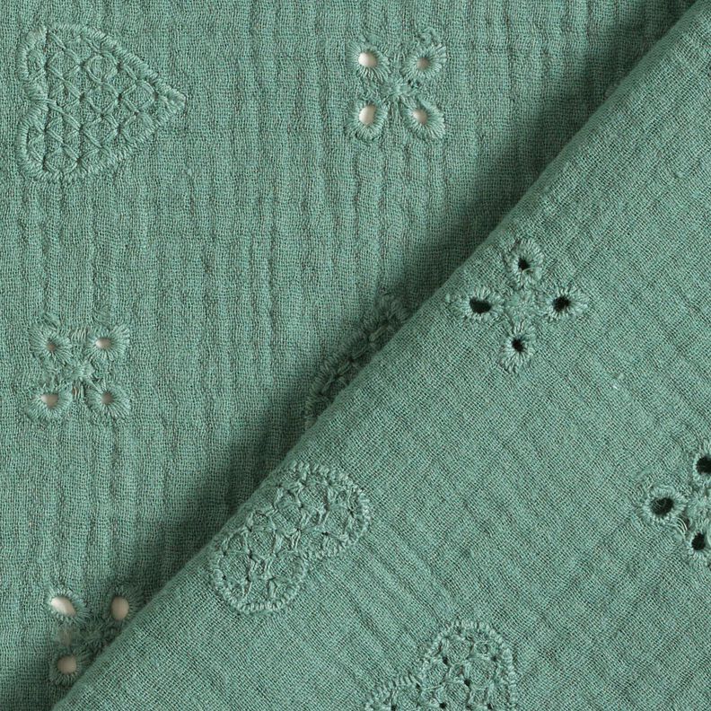 Musselina/ Tecido plissado duplo Bordado inglês Corações – pinheiro azul,  image number 4