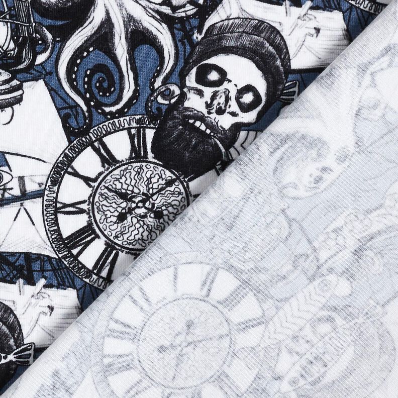 Jersey de algodão Desenhos de tatuagem marítimos Impressão Digital – azul ganga,  image number 4