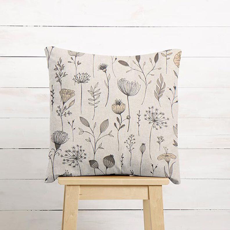 Tecido para decoração Meio linho Panamá Flor desenhada – natural/castanho escuro,  image number 8