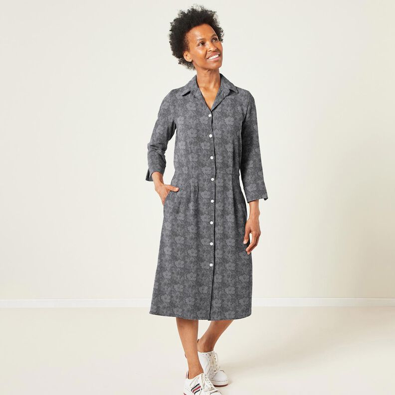 Tecido para camisas Flores – cinzento/preto,  image number 5