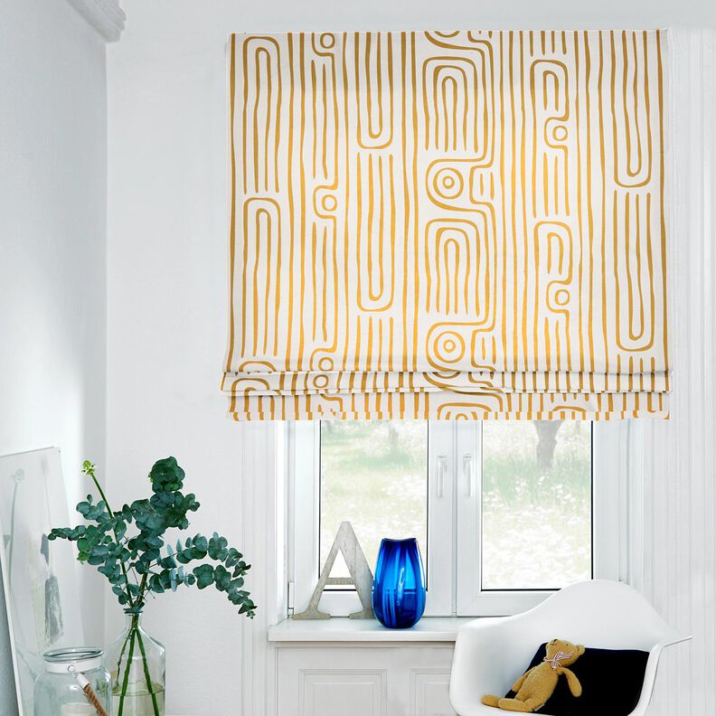 Tecido para decoração Meio linho Panamá Padrão às riscas abstrato – mostarda/natural,  image number 6