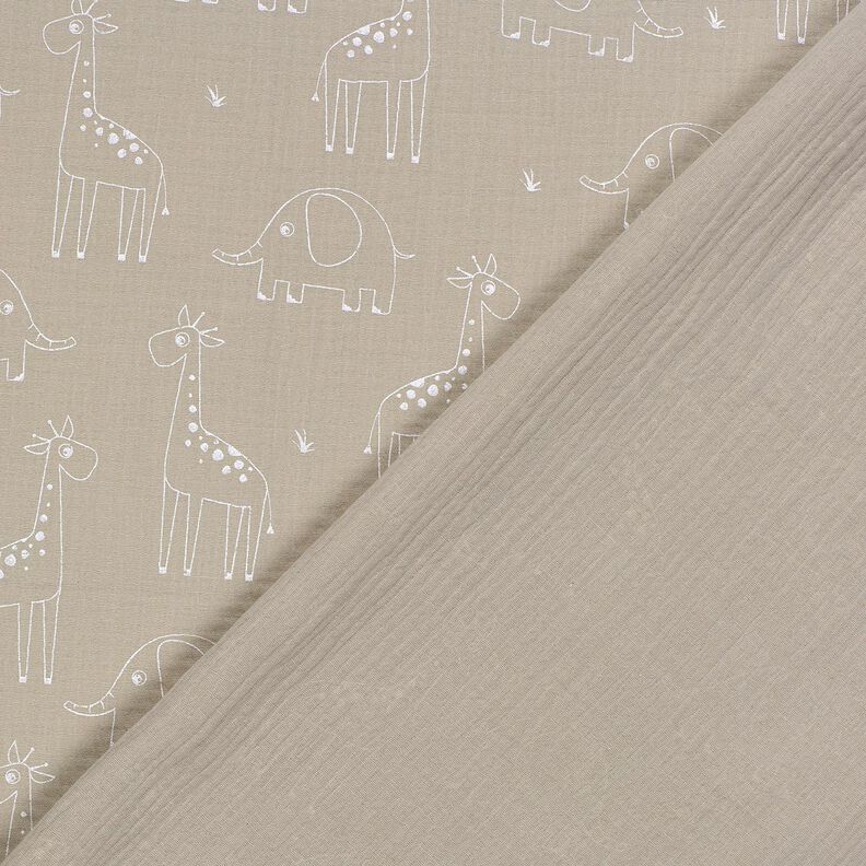 Musselina/ Tecido plissado duplo Girafas e elefantes grandes – cinzento-seda,  image number 4