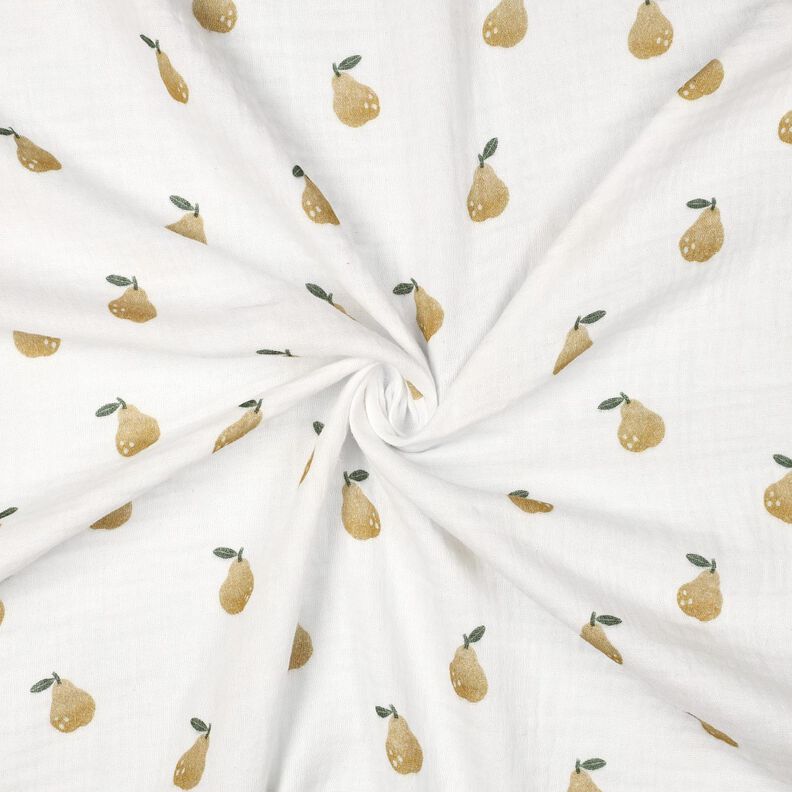 Musselina/ Tecido plissado duplo Pera Impressão Digital | Poppy Fabrics – branco/amarelo-azeitona,  image number 3