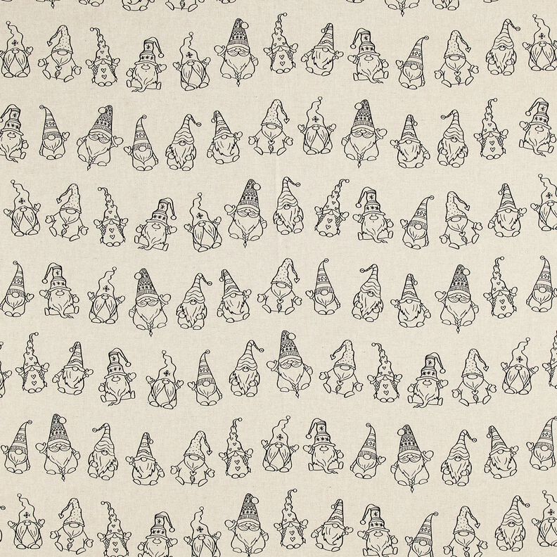 Tecido para decoração Meio linho Panamá gnomos festivos – natural/preto,  image number 1