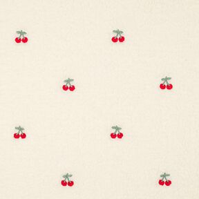 Tecido de pelúcia Teddy Cerejas bordadas | Poppy Fabrics – marfim/cor de malagueta, 