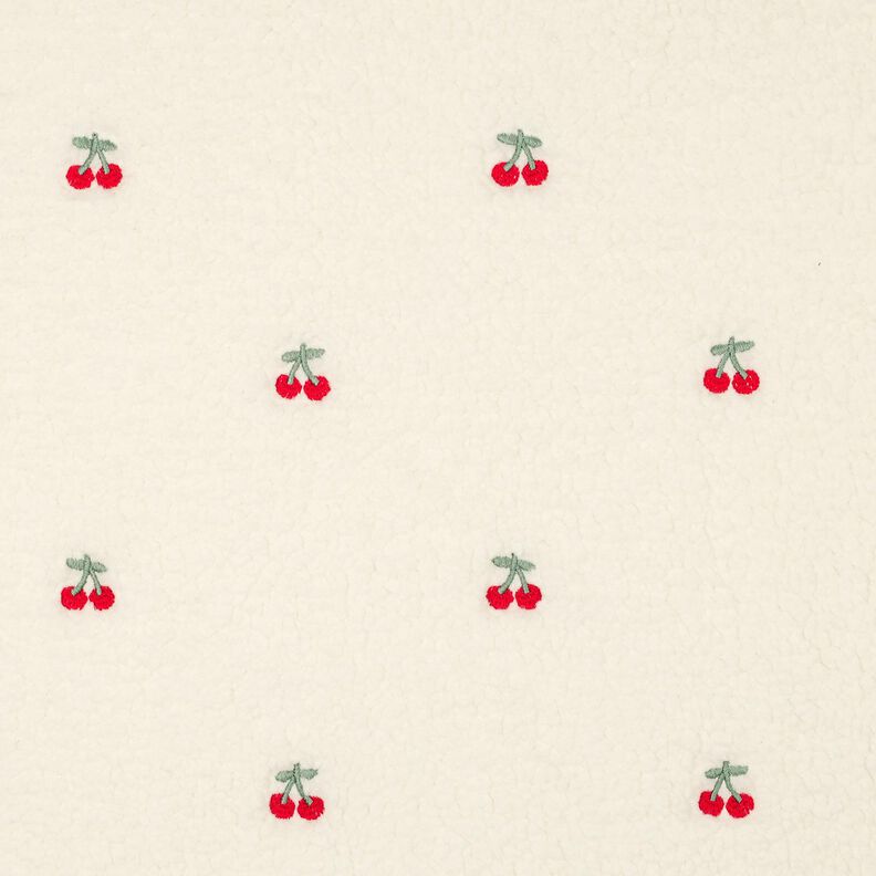Tecido de pelúcia Teddy Cerejas bordadas | Poppy Fabrics – marfim/cor de malagueta,  image number 1