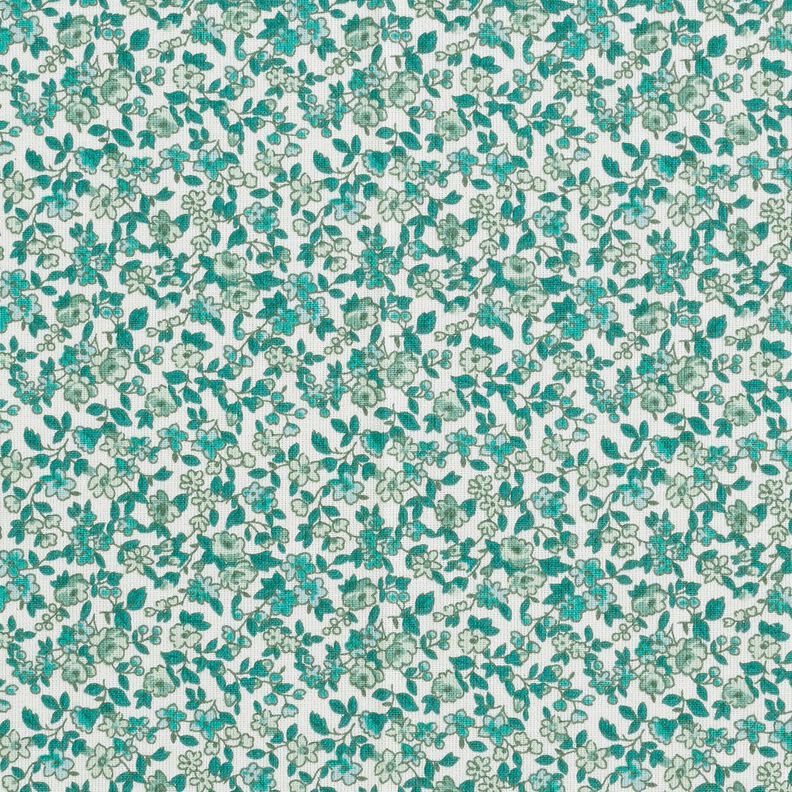 Tecido de algodão Cretone Inúmeras florzinhas – azul petróleo/branco,  image number 1