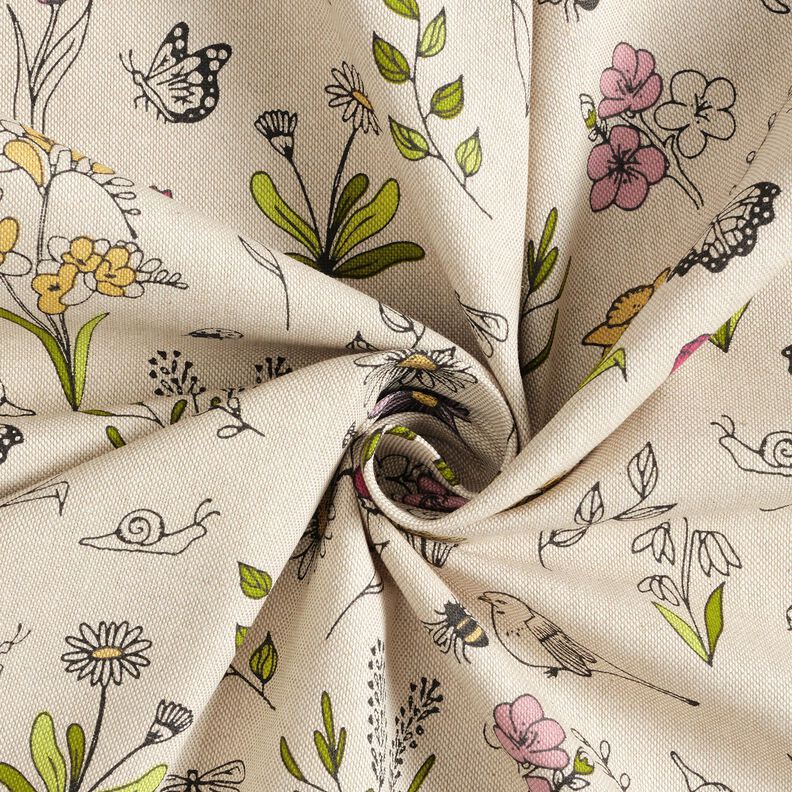 Tecido para decoração Meio linho Panamá Flores de primavera – natural/rosa,  image number 3