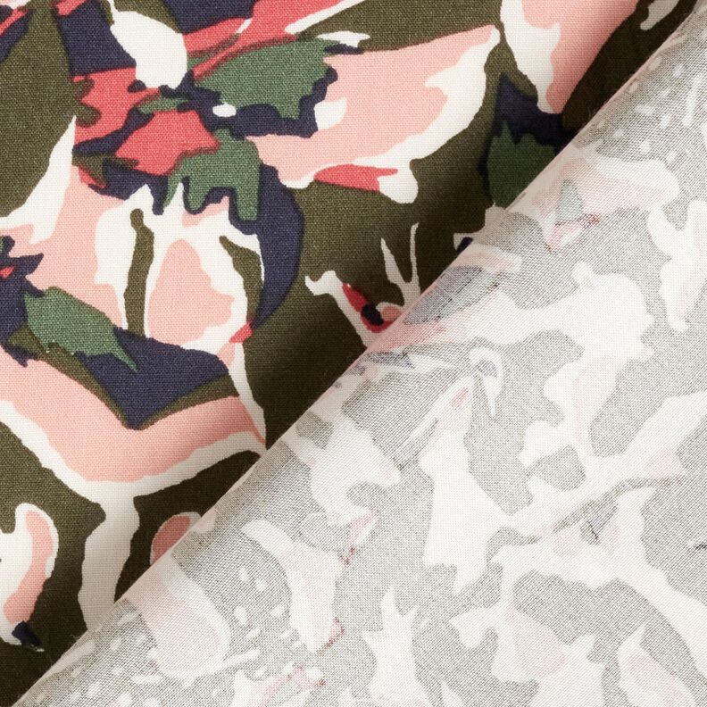 Tecido de viscose mar de flores abstrato – uvas brancas/pinheiro escuro,  image number 4