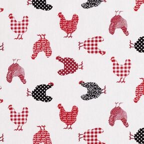 Tecido de algod&atilde;o Cretone Galinhas &ndash; branco sujo/cor de malagueta, 