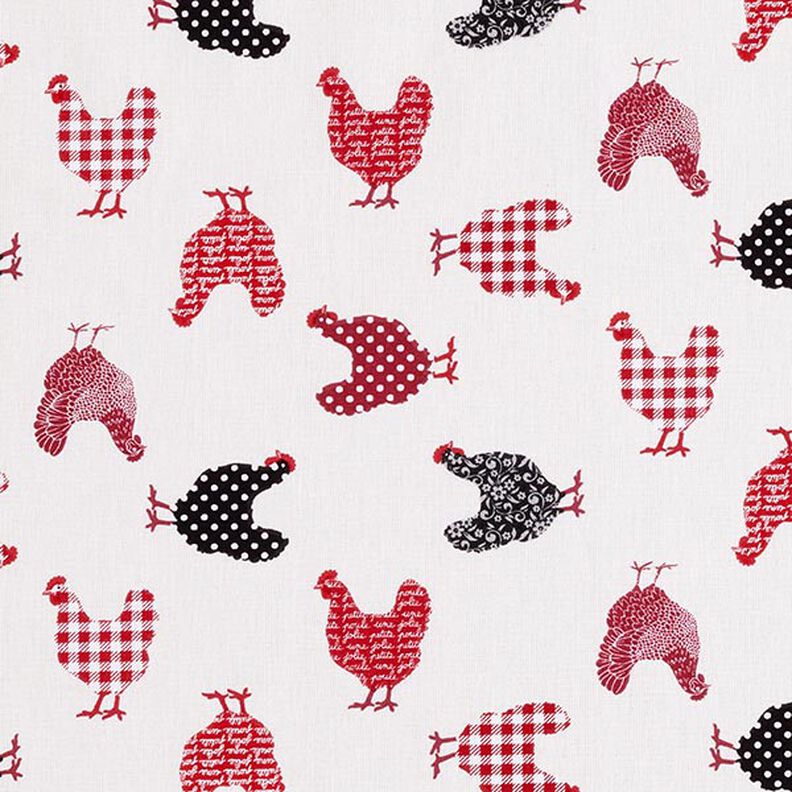 Tecido de algod&atilde;o Cretone Galinhas &ndash; branco sujo/cor de malagueta,  image number 1