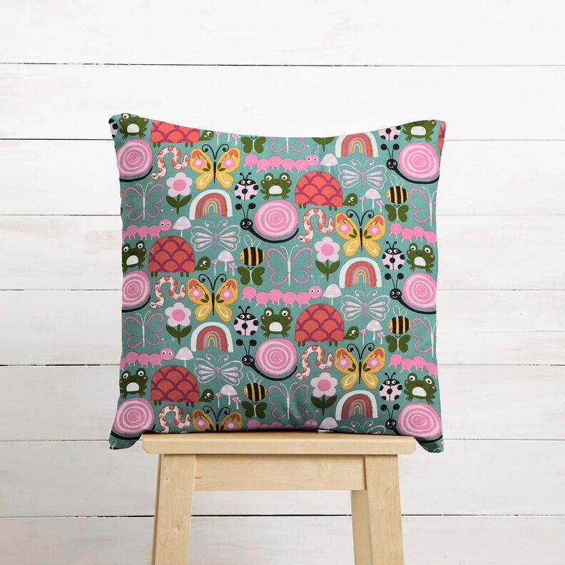 Tecido de algodão Cretone Borboletas e abelhas – eucalipto/rosa,  image number 7