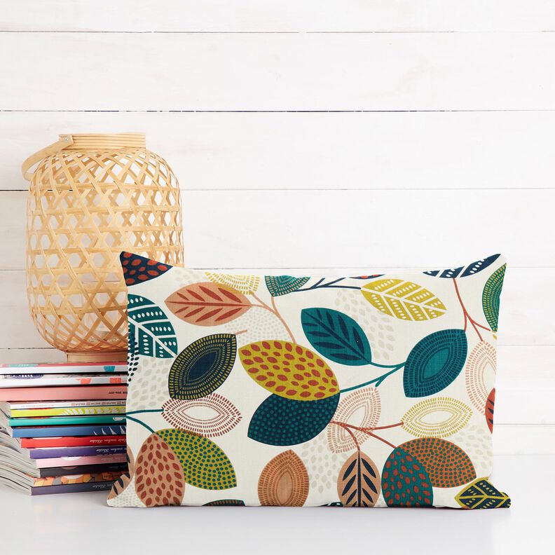 Tecido para decora&ccedil;&atilde;o Panam&aacute; Folhas com pintas &ndash; branco sujo/azul petr&oacute;leo,  image number 8