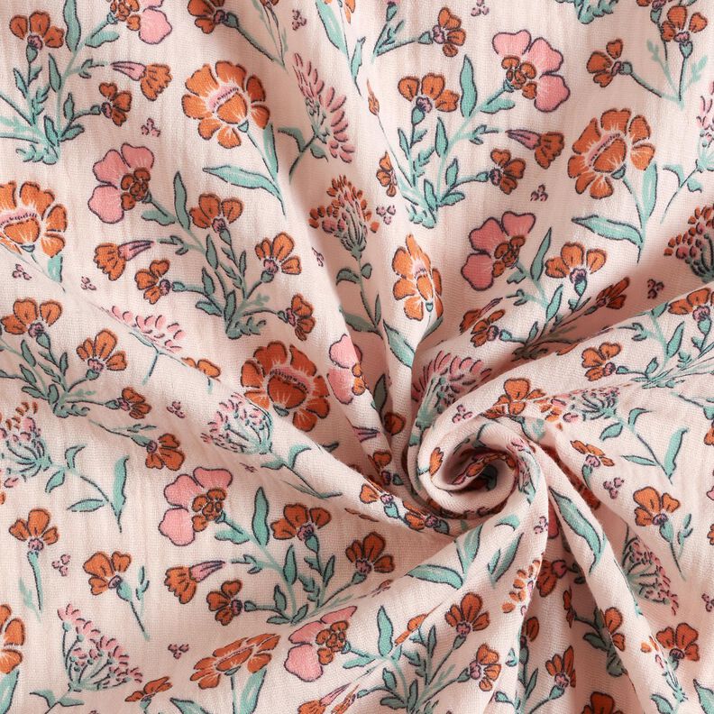 Musselina/ Tecido plissado duplo Prado de flores | Poppy Fabrics – rosé,  image number 3