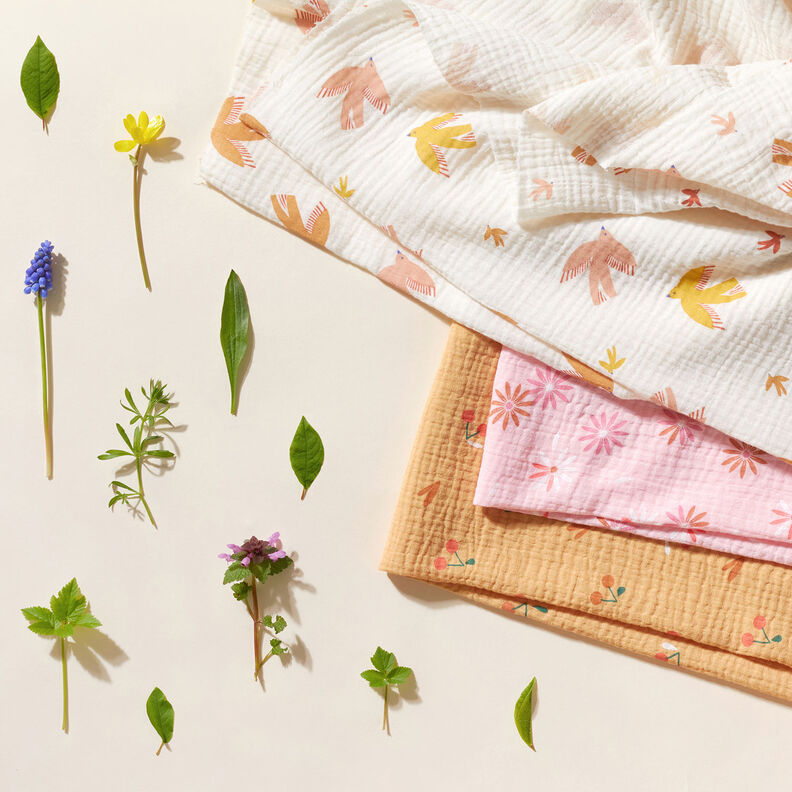 Musselina/ Tecido plissado duplo Chuva de flores &ndash; ros&eacute;,  image number 5