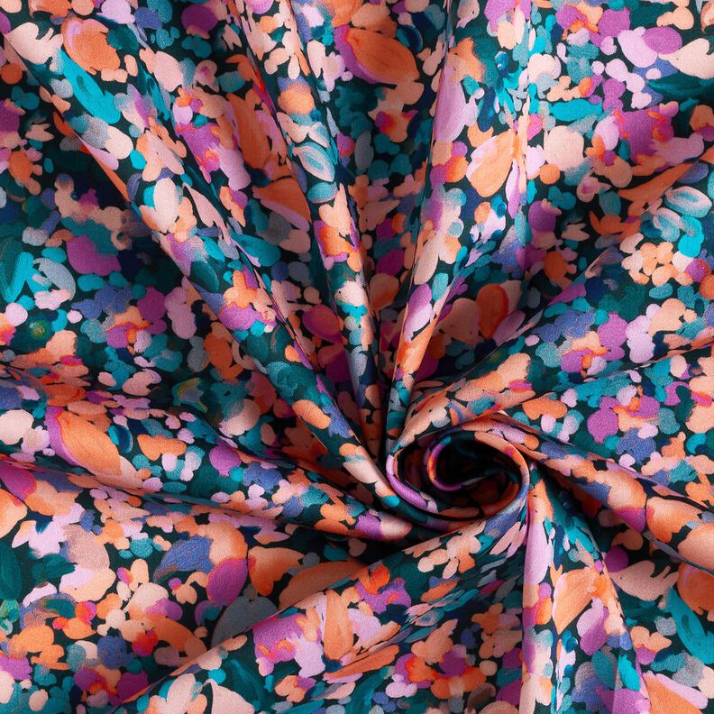 Cetim de algodão Mar de flores Impressão digital – pinheiro azul/salmão,  image number 3
