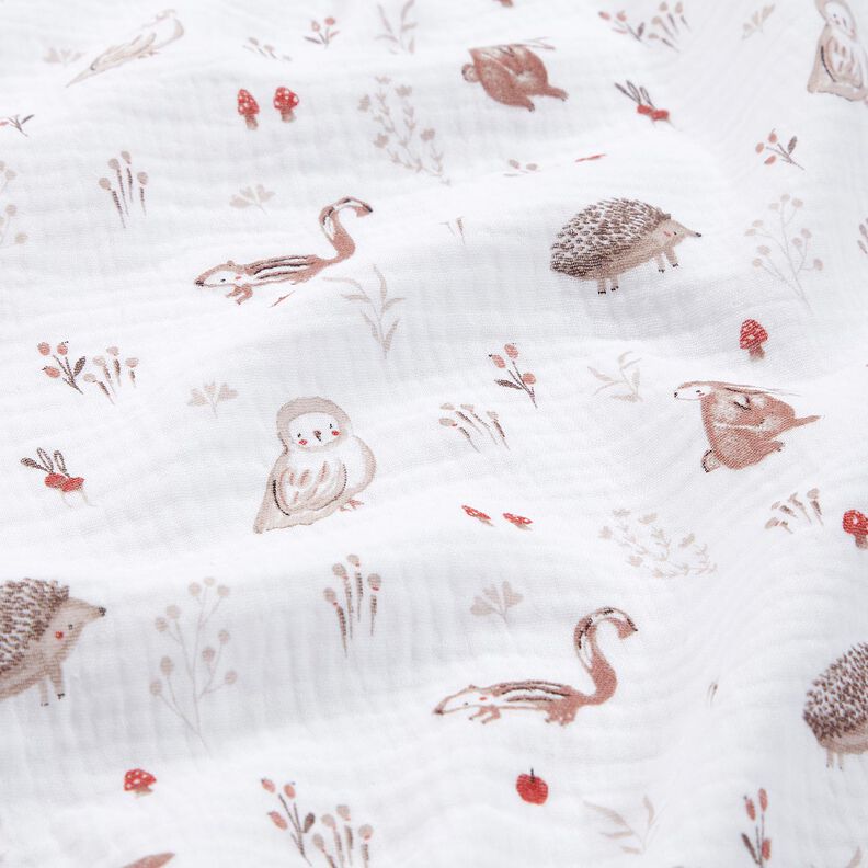 Musselina/ Tecido plissado duplo Animais na clareira da floresta – branco,  image number 2
