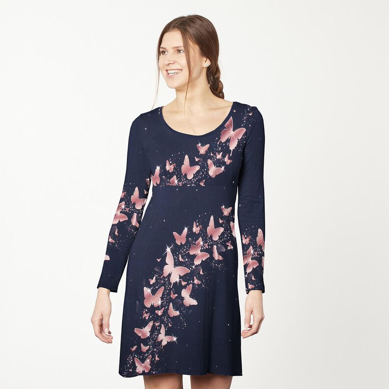 Jersey de algodão Borboletas brilhantes | Glitzerpüppi – azul-noite/rosa embaçado,  image number 7