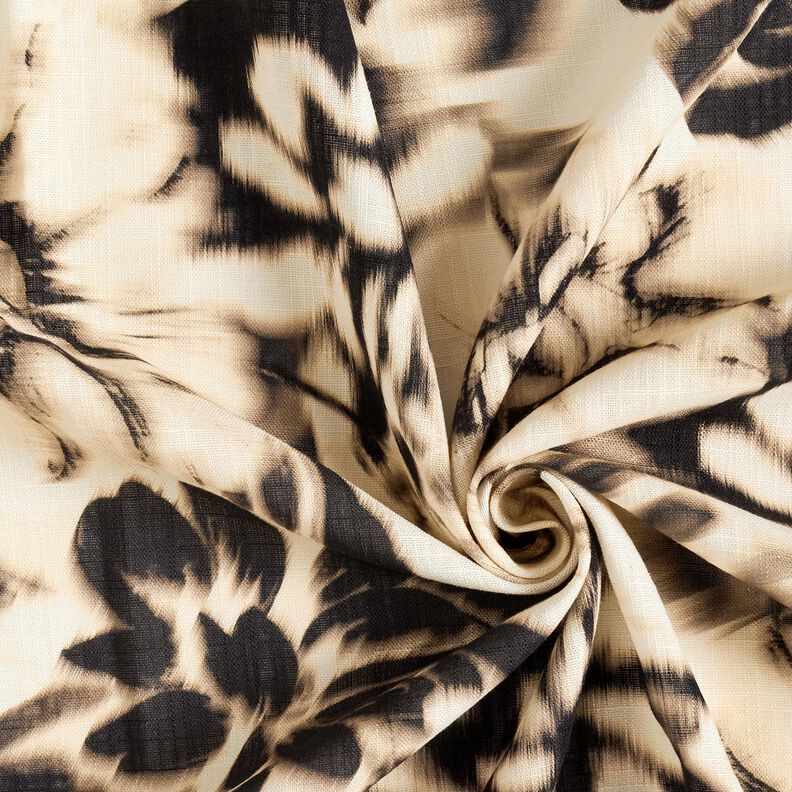 Mix de linho e viscose Flores esbatidas Impress&atilde;o digital &ndash; bege claro/preto,  image number 3