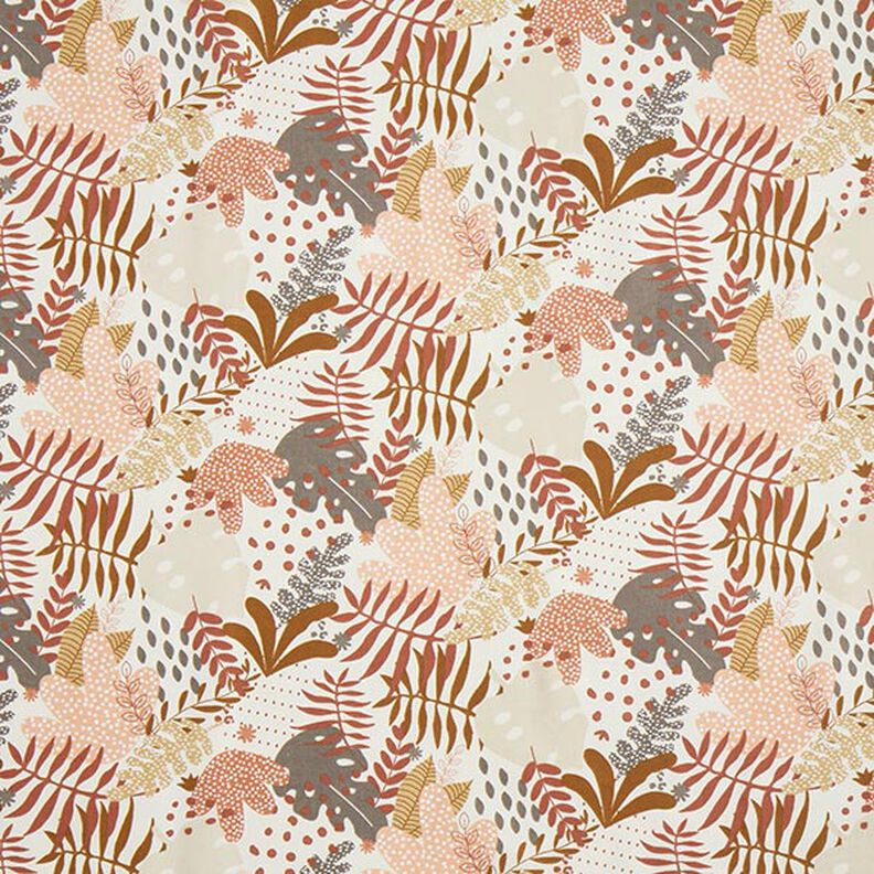 Tecido de algodão Cretone Plantas da selva abstratas – terracota/damasco,  image number 1