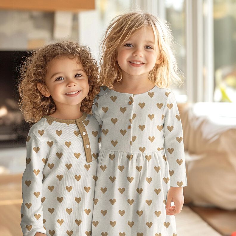 Jacquard Jersey Corações brilhantes | Poppy Fabrics – natural/ouro metálico,  image number 5