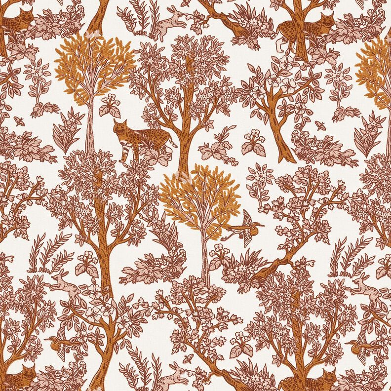 Tecido para decoração Meio linho Panamá Animais na floresta – branco/cor de caramelo,  image number 1