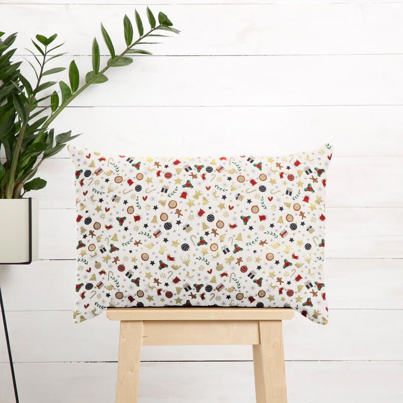 Tecido de algodão Popelina Pequenos desenhos de Natal – bege claro/dourado,  image number 6