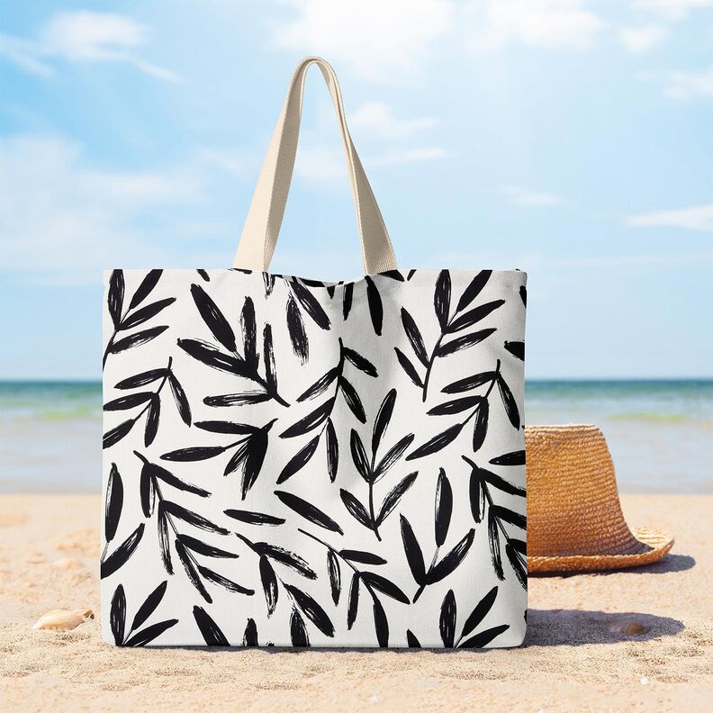 Tecido para decora&ccedil;&atilde;o Meio linho Panam&aacute; Folhas minimalistas &ndash; preto/marfim,  image number 8