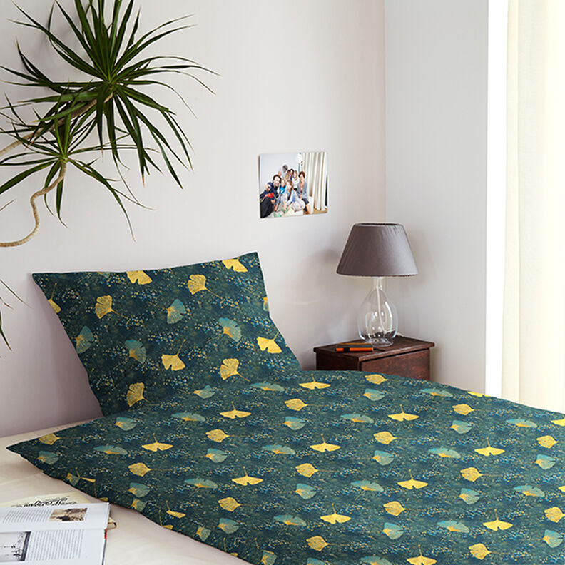 Tecido de algodão Cretone Ginkgo – azul petróleo,  image number 8