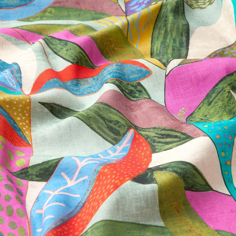 Tecido para decoração Meio linho Panamá Folhas tropicais – laranja/verde escuro,  image number 2