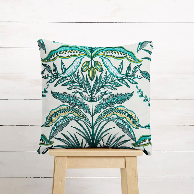 Tecido para decoração Panamá Grinalda de plantas exóticas – marfim/verde escuro,  image number 7