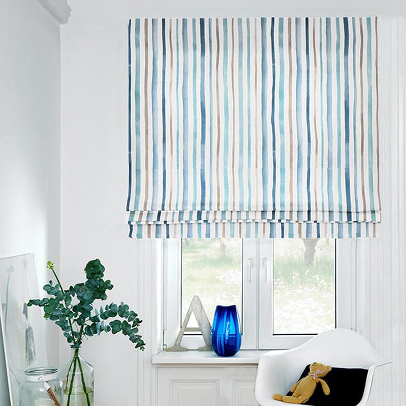 Tecido para decoração Meio linho Panamá Aguarelas Riscas – branco/azul,  image number 6