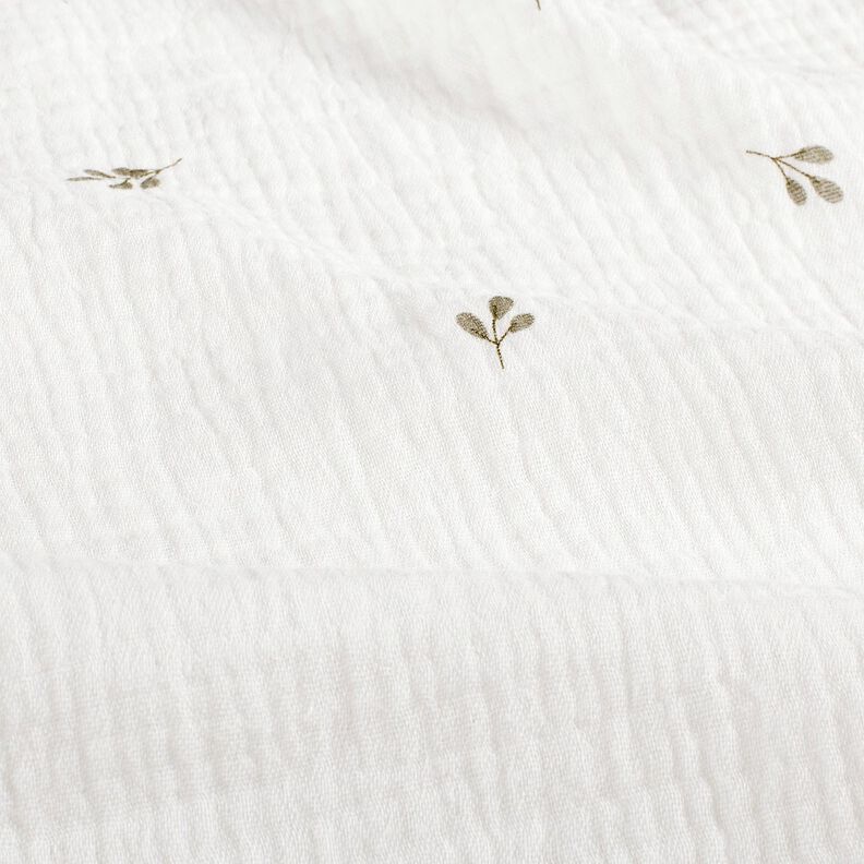 Musselina/ Tecido plissado duplo Pequeno ramo – branco sujo/verde amarelado,  image number 2