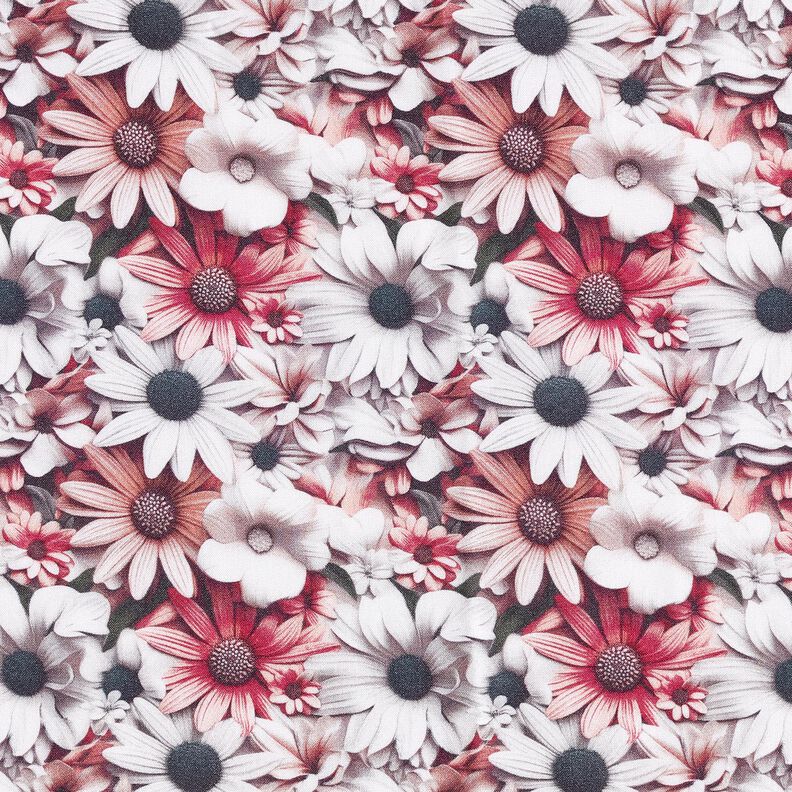 Tecido de viscose Mar de margaridas &ndash; branco/p&uacute;rpura,  image number 1
